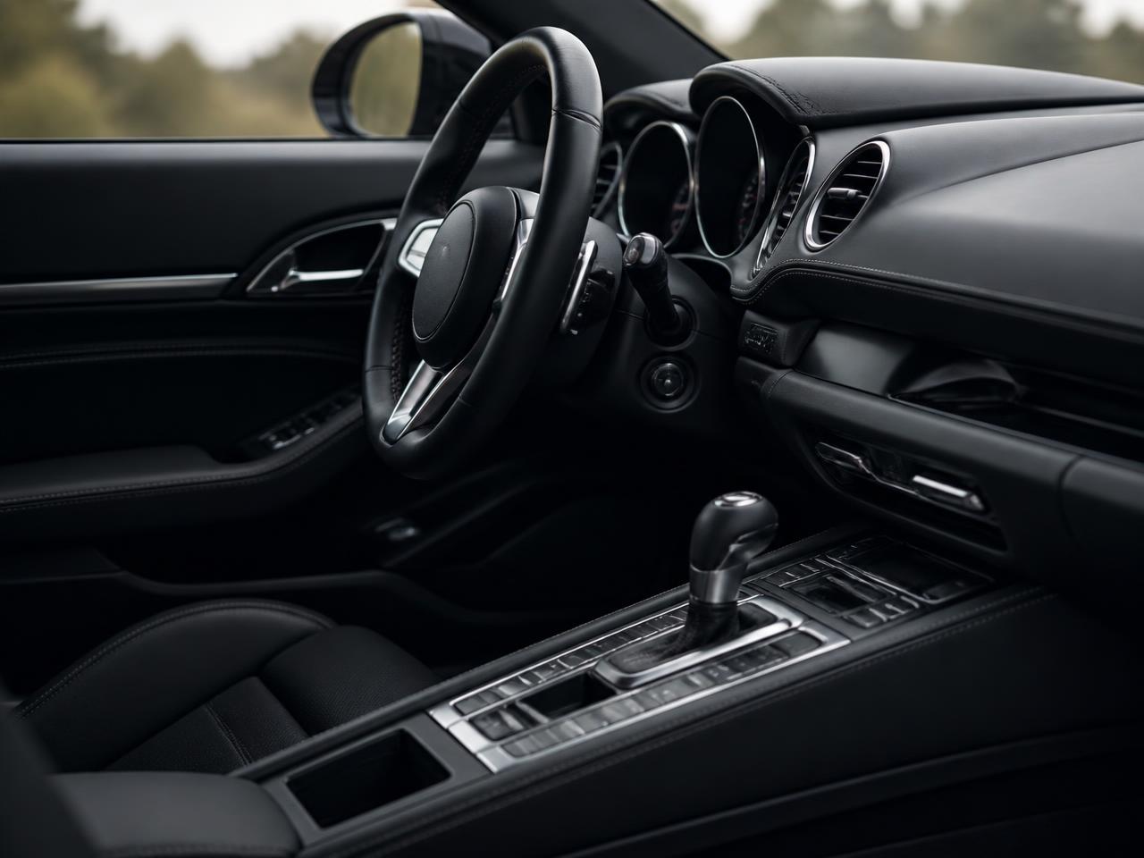 Spotless black leather interior after detailing
